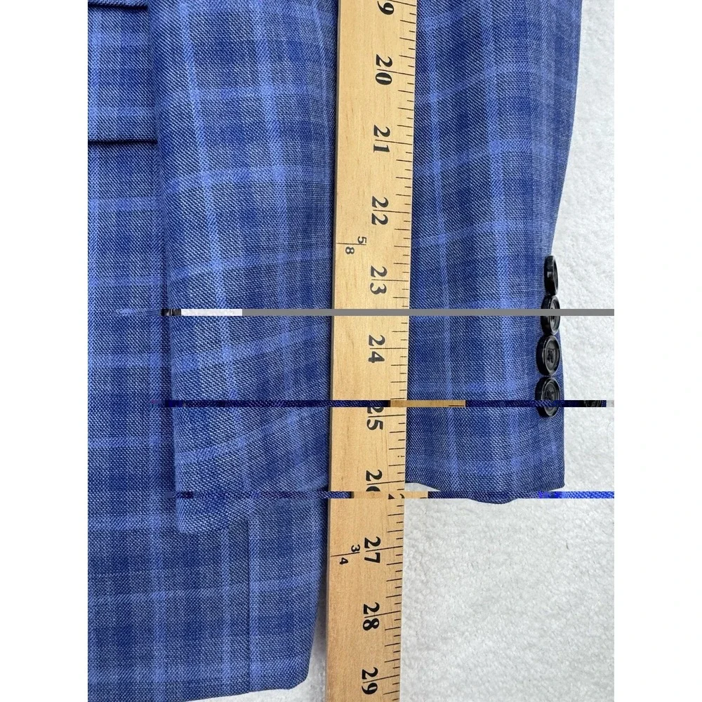 Ralph Lauren Blazer Men 50R Blue Plaid Wool Blend 2 Button Notched Dual Vented